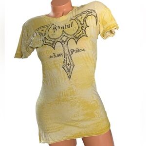 Y2K Sinful Women's Graphic Tee in Yellow size Large